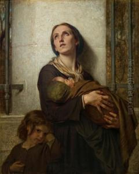 The Poor Mother Oil Painting by Hugues Merle