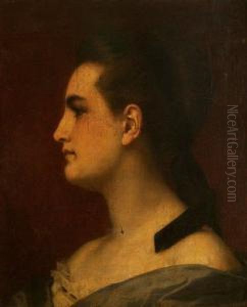 Portrait De Femme De Profil Oil Painting by Hugues Merle