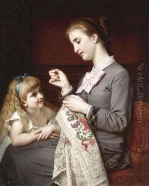 The Embroidery Lesson Oil Painting by Hughes Merles