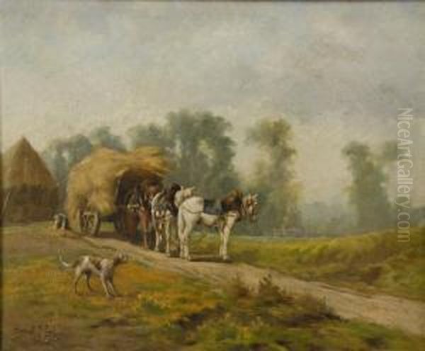 Haycart With Dog Oil Painting by Daniel Merlin