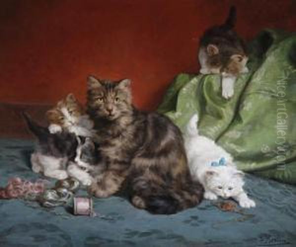 Kittens At Play Oil Painting by Daniel Merlin