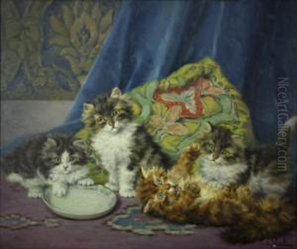 Kittens Oil Painting by Daniel Merlin