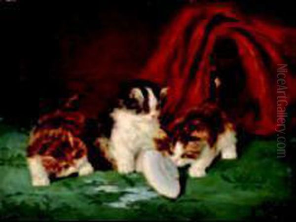 Trois Chatons Jouant Oil Painting by Daniel Merlin