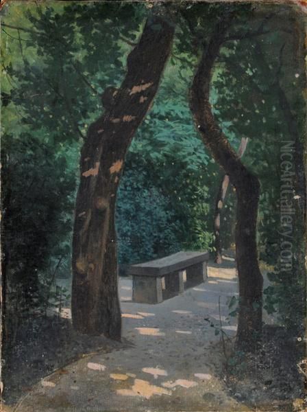 La Panchina Nel Parco Oil Painting by Camillo Merlo