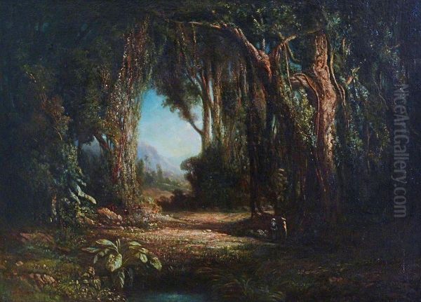 Promeneursdans La Foret Des Comores Oil Painting by Charles Merme