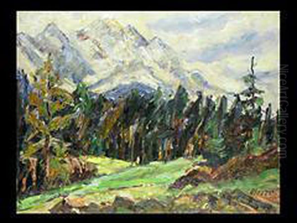 Alpenlandschaft Mit Nadelwald Oil Painting by Johanna H. Merre