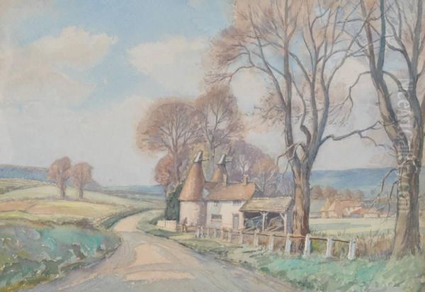 Oast Houses Inextensive Landscape Oil Painting by Henry Samuel Merritt