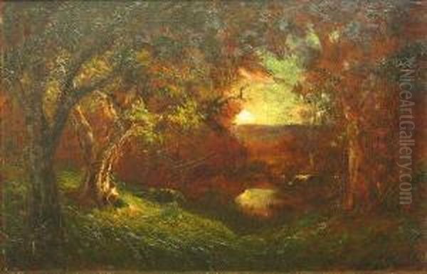 Wooded Landscape At Sunset Oil Painting by Jules Mersfelder