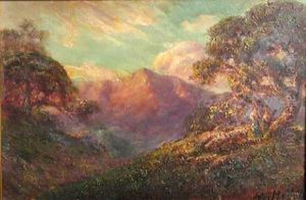 Oak Trees With Mountains In The Distance Oil Painting by Jules Mersfelder