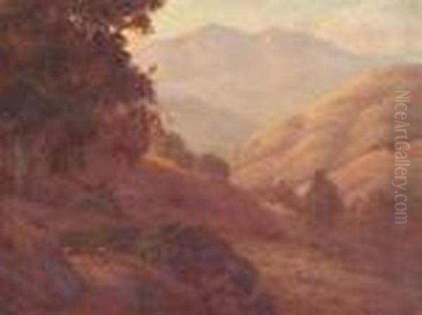 Cattle Grazing On Golden Hillsides Oil Painting by Jules Mersfelder