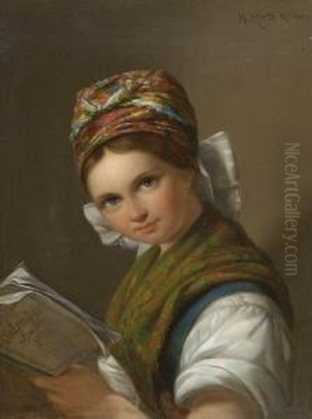 Junge Frau Mit Kalender. Oil Painting by Heinrich Merte