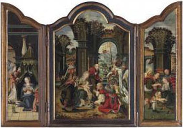 A Triptych: Central Panel: The Adoration Of The Magi Oil Painting by Jan Frans Josephus Mertens