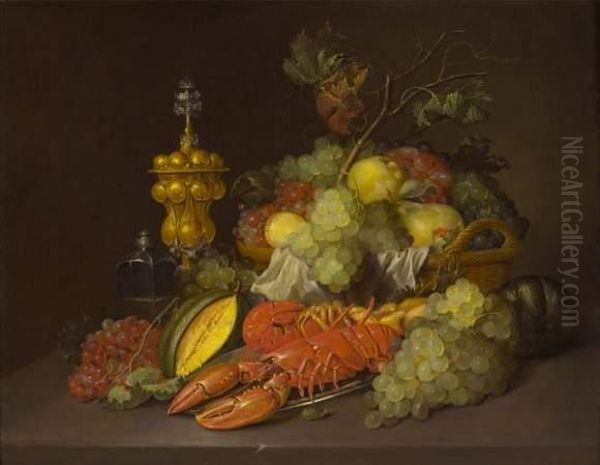 Nature Morte Au Panier De Fruits Oil Painting by Wouter Mertens