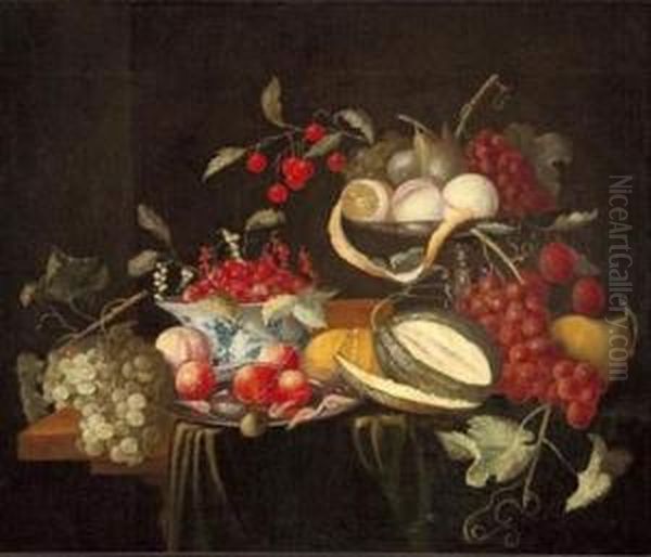 Nature Morte A La Coupe De Fraises Et Aux Grappes De Raisins Oil Painting by Wouter Mertens