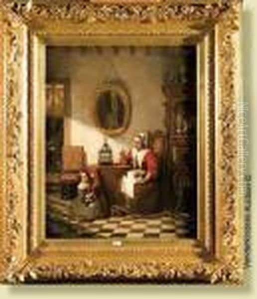 Interieur Hollandais Anime Oil Painting by Johannes Cornelis Mertz