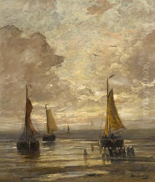 Bringing In The Catch Oil Painting by Hendrik Willem Mesdag