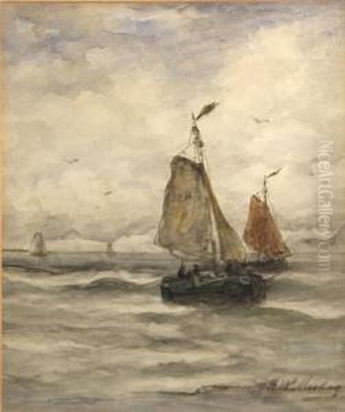 Scheveningen Fishing Boats Oil Painting by Hendrik Willem Mesdag