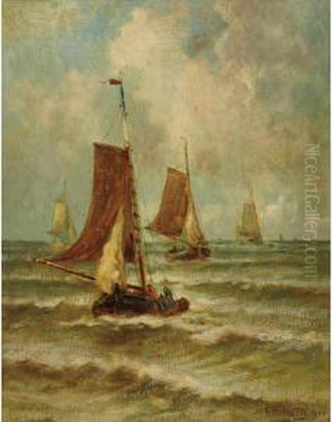 Seascape With Sailboat Oil Painting by Hendrik Willem Mesdag