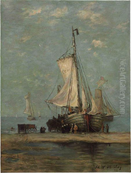 Collecting The Day's Catch Oil Painting by Hendrik Willem Mesdag