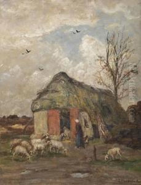 A Sheepfold Oil Painting by Sientje Mesdag Van Houten