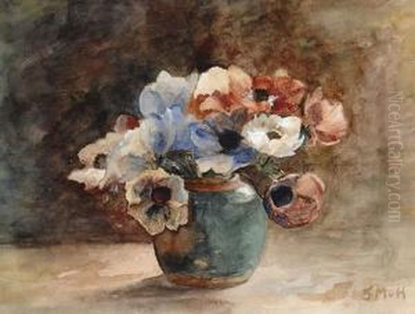 Anemonies In An Earthenware Vase Oil Painting by Sientje Mesdag Van Houten