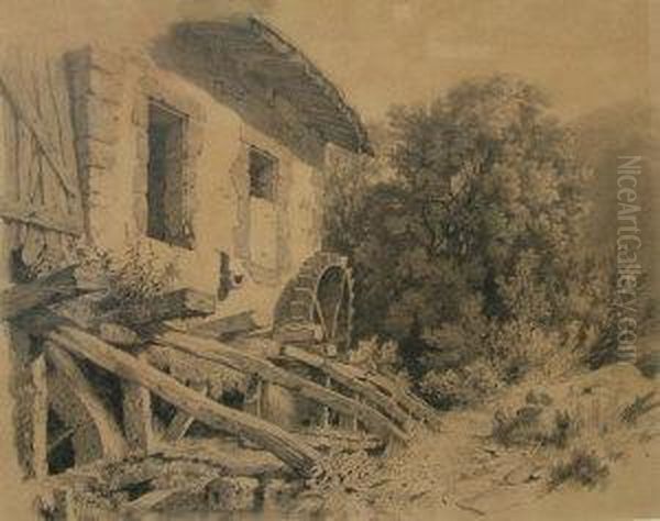 The Watermill Oil Painting by Arsenii Ivanovich Meshcherskii