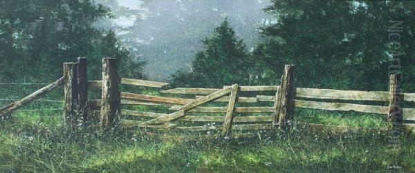 Old Fence Oil Painting by Lou Messa