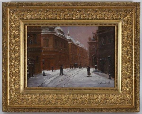 Paysage Urbain Enneige Oil Painting by Kalaman Mesterhazy