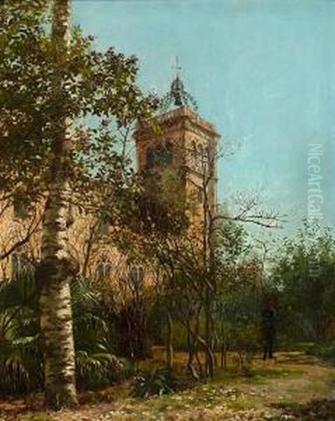 Patio De La Universidad,barcelona Oil Painting by Felix Mestres Borrell