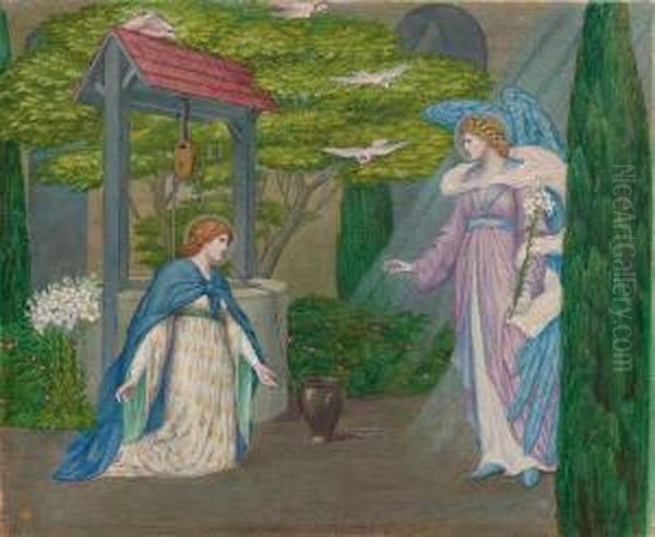 The Annunciation: An Illustration To Longfellow's 'goldenlegend' Oil Painting by Sidney Harold Meteyard