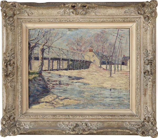 February Maryland, Bridge And Snow Oil Painting by Thomas Buford Meteyard