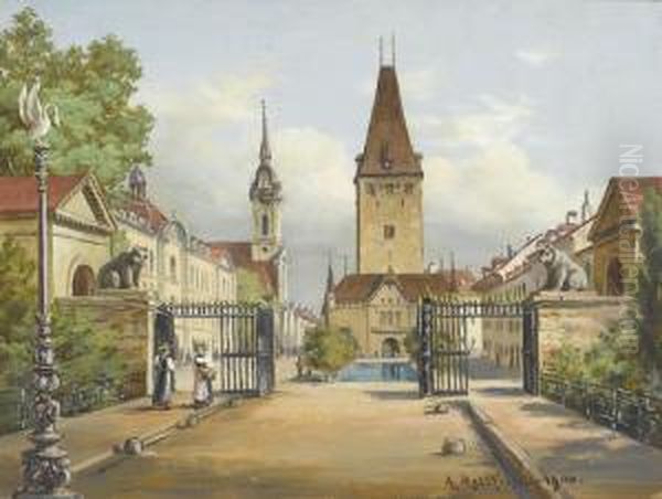 Murtentor Gegen Den Christoffelturm Oil Painting by Adolf Methfessel