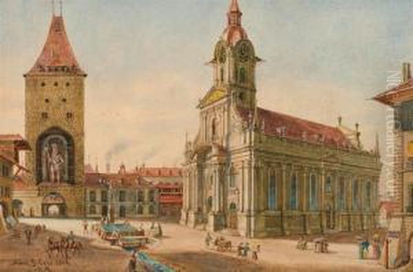 Ansicht Der Kirche Zum Heil:geist Und Des Christoffel Thurms In Bern Oil Painting by Adolf Methfessel