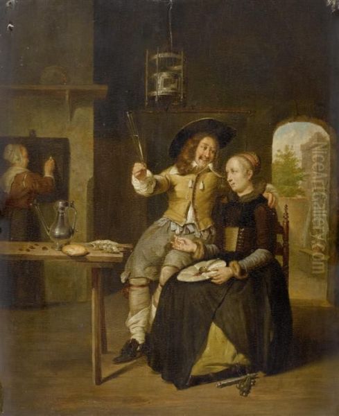 In The Parlour Oil Painting by Gabriel Metsu