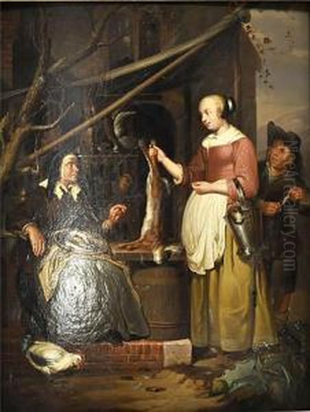 Die Alte Wildhandlerin Oil Painting by Gabriel Metsu