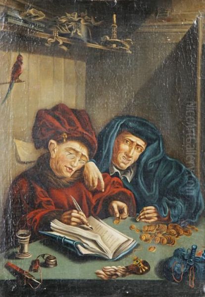 Money Lenders Oil Painting by Quinten Metsys