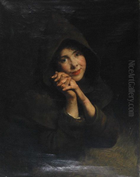 Fillette Au Capuchin Oil Painting by Louis Mettling