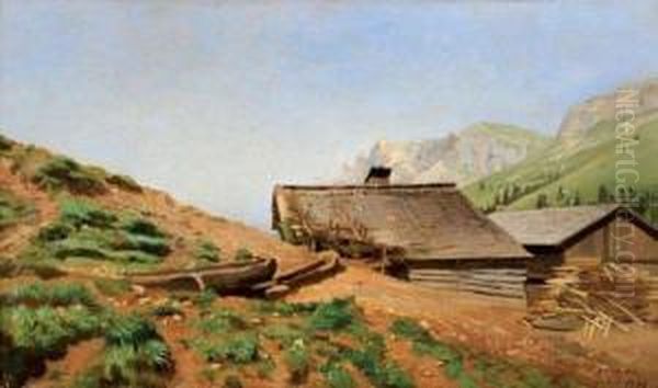 Hameau D'alpage Oil Painting by Edouard Louis Aug. Metton