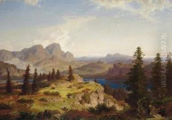 A View In The Dolomites Oil Painting by Casar Metz