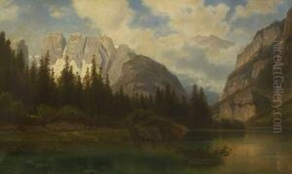 Blick Vom Durrensee / Lago Di Landro Auf Die Cristallo-gruppe. Oil Painting by Casar Metz