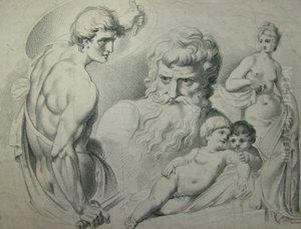 Zeus, Studies After The Antique Oil Painting by Conrad Martin Metz