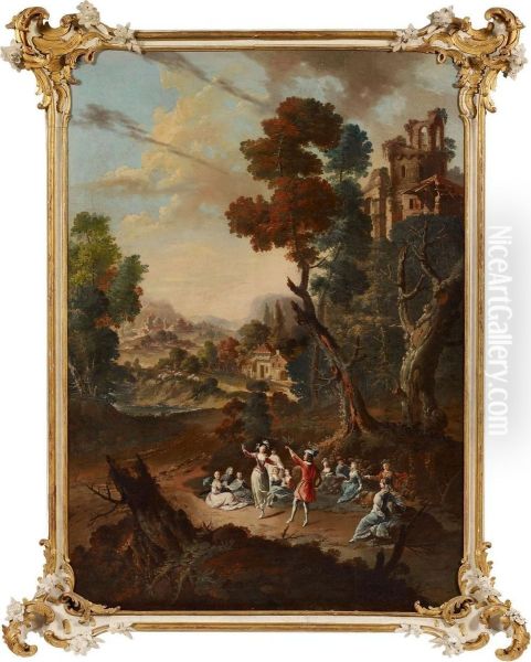 Ideale Landschaft Mit Hofischer Gesellschaft Oil Painting by Johann Martin Metz