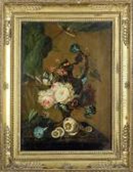 Nature Morte A L'urne Fleurie Et Au Citron Sur Un Entablement Oil Painting by Johann Martin Metz