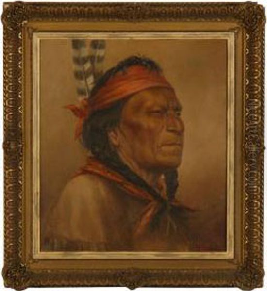 Portrait Of A Native American Oil Painting by Henry Metzger