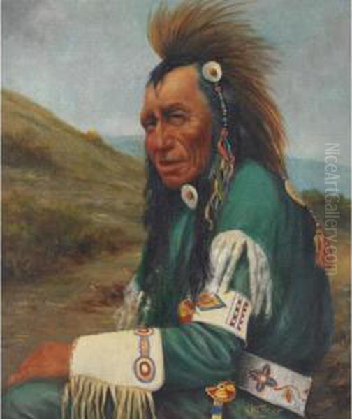 Portrait Of A Seated Warrior Oil Painting by Henry Metzger