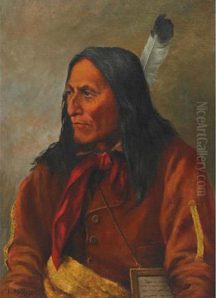 Chief Crowfoot, Blackfoot Oil Painting by Henry Metzger