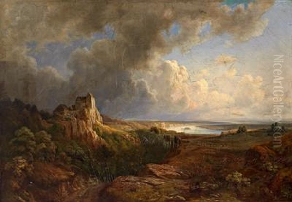 Weite Landschaft Mit Schafherde Vor Dem Gewitter Oil Painting by Kilian Metzinger