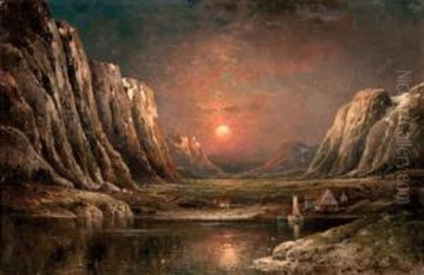 Fjordlandschaft Oil Painting by Charles, Karl Meunier