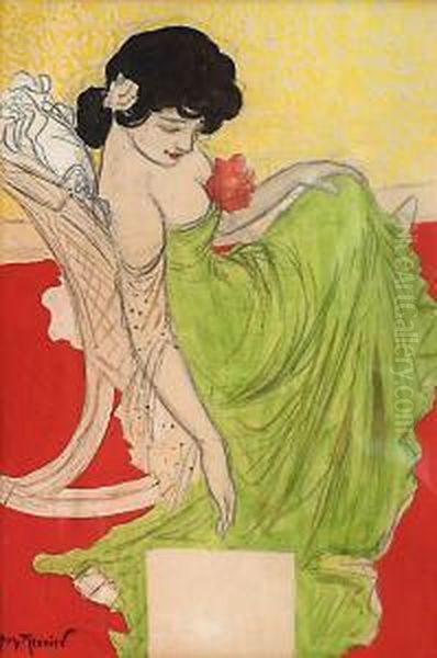 Elegante Ala Robe Verte Oil Painting by Georges Meunier