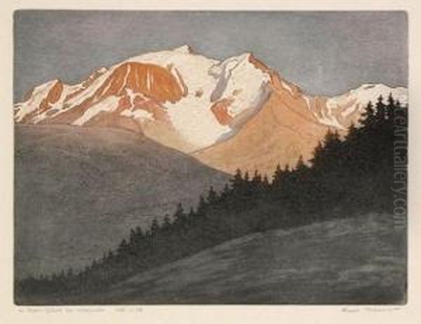 Le Mont Blanc Au Crepuscule Oil Painting by Henri Georges Jean Meunier